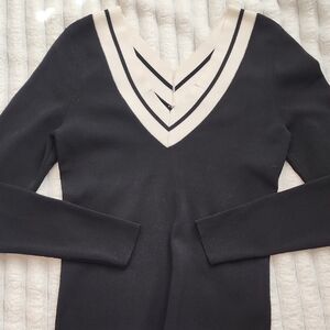 Express Black and Cream V-Neck Sweater